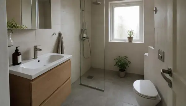 Modernt badrum med dusch, handfat och toalett. Tänk på renovera badrum pris för en liknande stil.